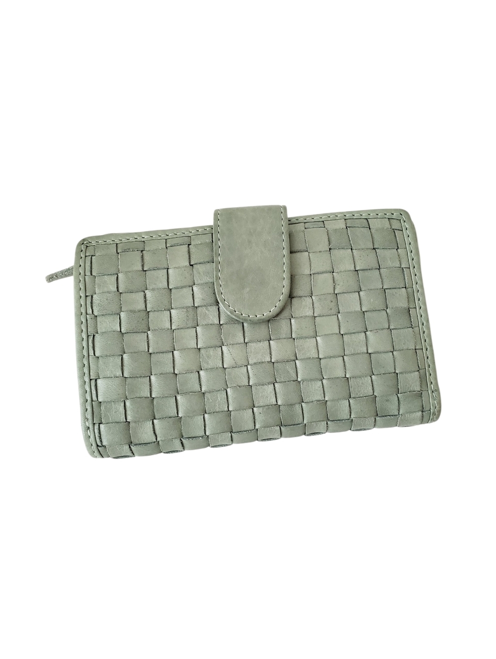 Sage Green Leather Woven Wallet